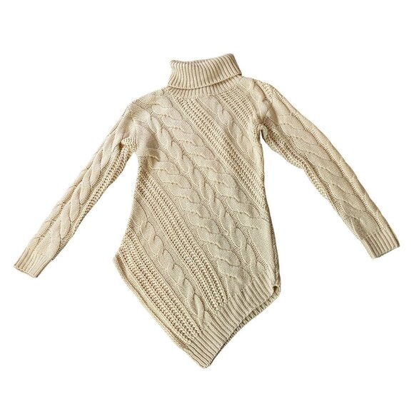 Windsor Asymmetrical Cable Knit Turtleneck Sweater Cream Small - Picture 1 of 7